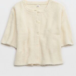 Aerie Cream Unreal Short Sleeve Cardigan